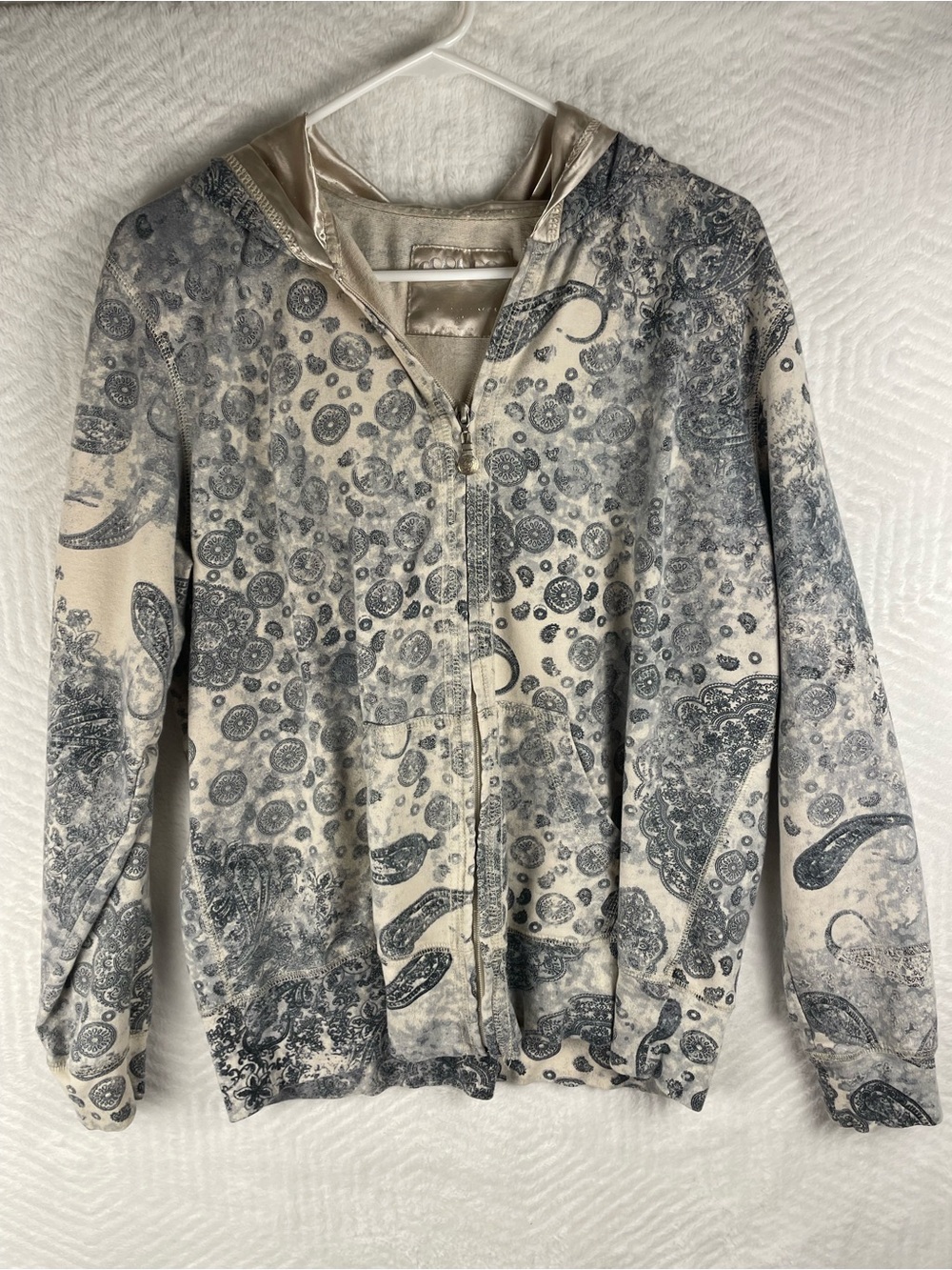 Y2K Beige Paisley Zip-Front Hoodie Jacket